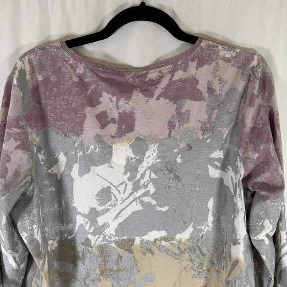 Chico's Blouse Women's Large Pink Purple Floral Beaded Round Neck Cotton Blend - Picture 11 of 12